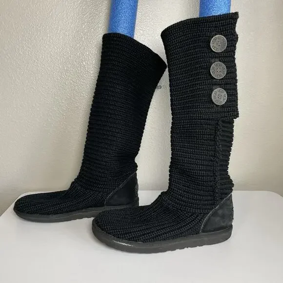 UGG Australia 5819 Classic Cardy Knit Black Fold Over Boots Shoes US Women's 8 - Picture 5 of 9